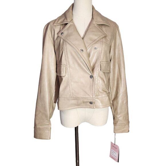 Avec Les Filles Faux Ever Leather Moto Jacket In Sahara New With Tags Women's S - Picture 1 of 16